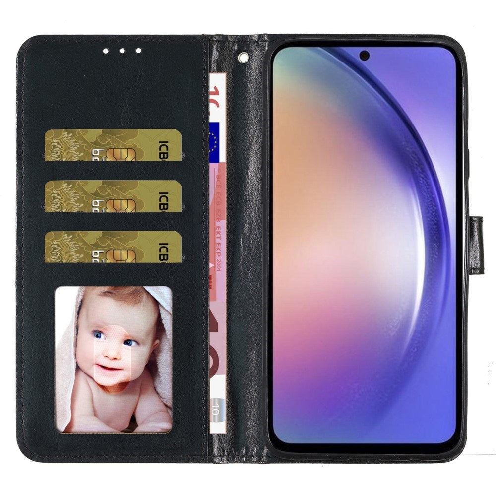 EIDERWOOD Samsung Galaxy A36 (5G) Flip-deksel i lær m. Lommebok og stropp - Glitter - Svart