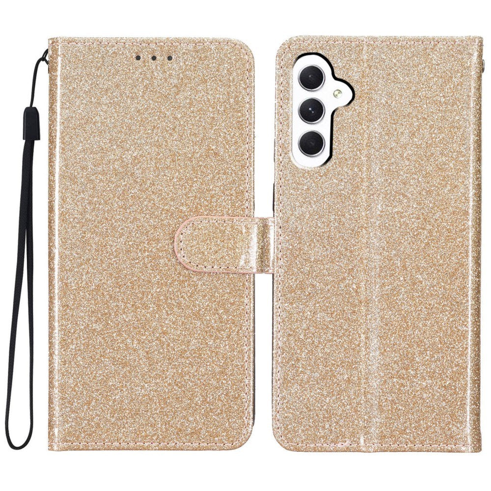 EIDERWOOD Samsung Galaxy A36 (5G) Flip-deksel i lær m. Lommebok &amp; stropp - Glitter - Gull