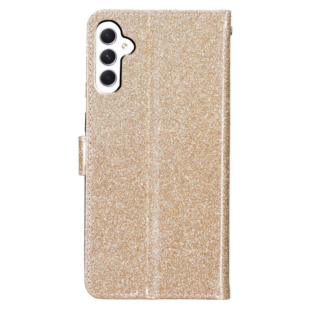 EIDERWOOD Samsung Galaxy A36 (5G) Flip-deksel i lær m. Lommebok &amp; stropp - Glitter - Gull