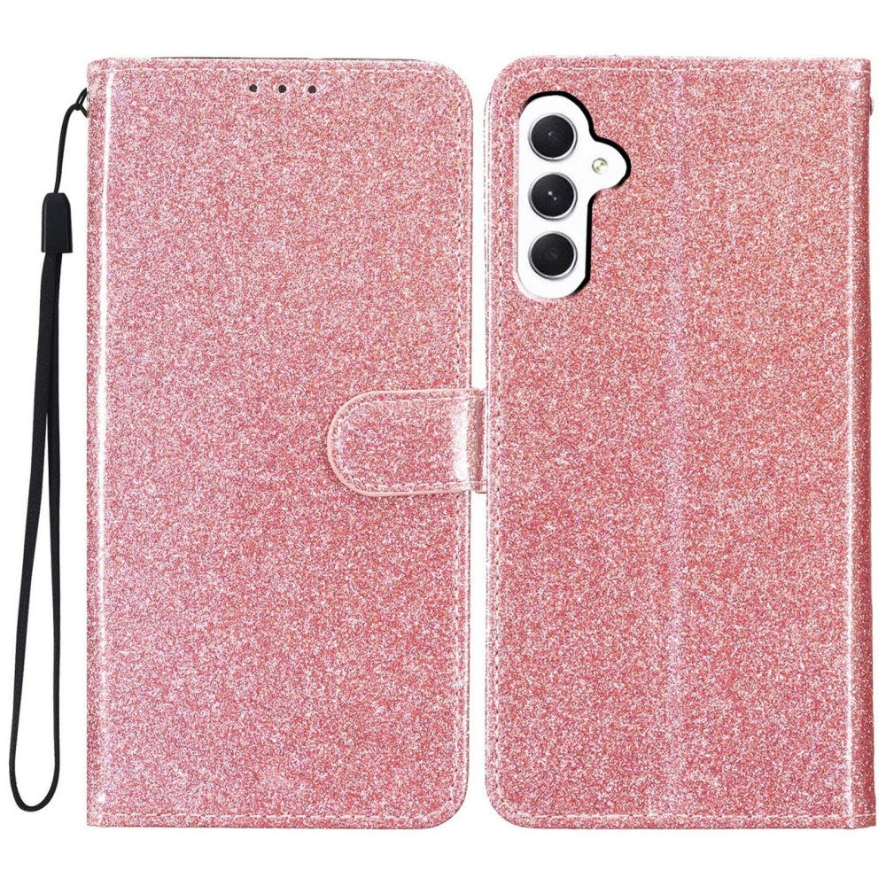 EIDERWOOD Samsung Galaxy A36 (5G) Flip-deksel i lær m. Veske &amp; stropp - Glitter - Rose gull