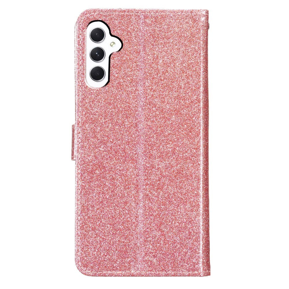 EIDERWOOD Samsung Galaxy A36 (5G) Flip-deksel i lær m. Veske &amp; stropp - Glitter - Rose gull