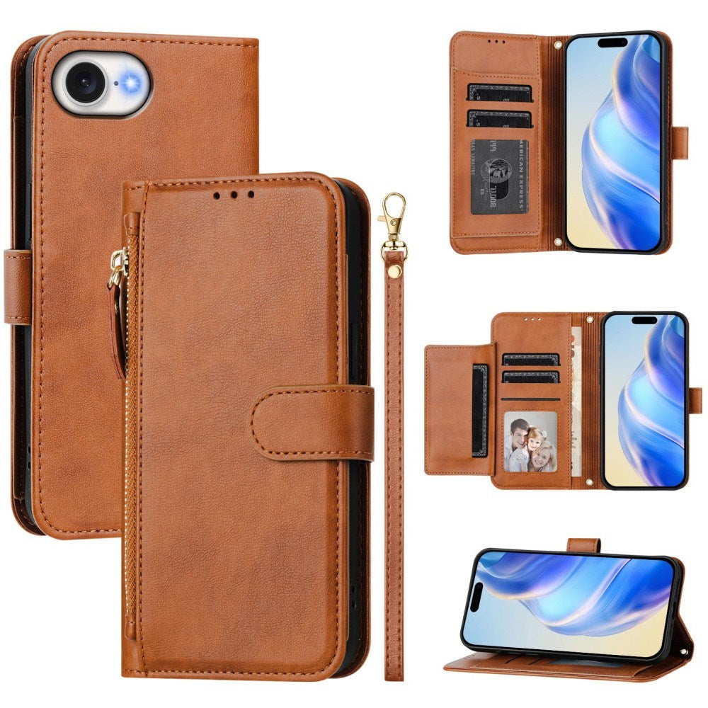 iPhone 16e - EIDERWOOD Faux Leather Flip Cover m. Lommebok og stropp - brun