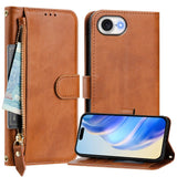 iPhone 16e - EIDERWOOD Faux Leather Flip Cover m. Lommebok og stropp - brun