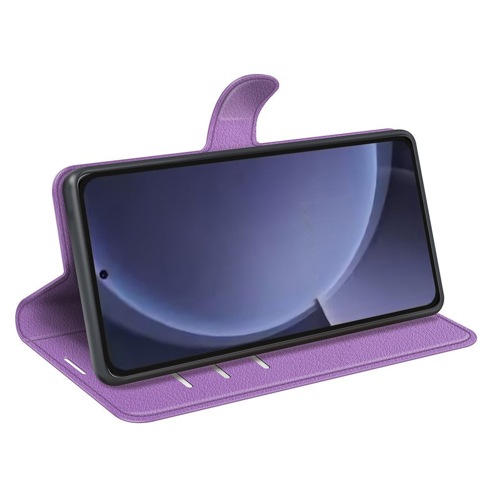 EIDERWOOD Samsung Galaxy S25+ (Plus) Støtsikkert lommebokdeksel i lær med Litchi-tekstur - Lilla