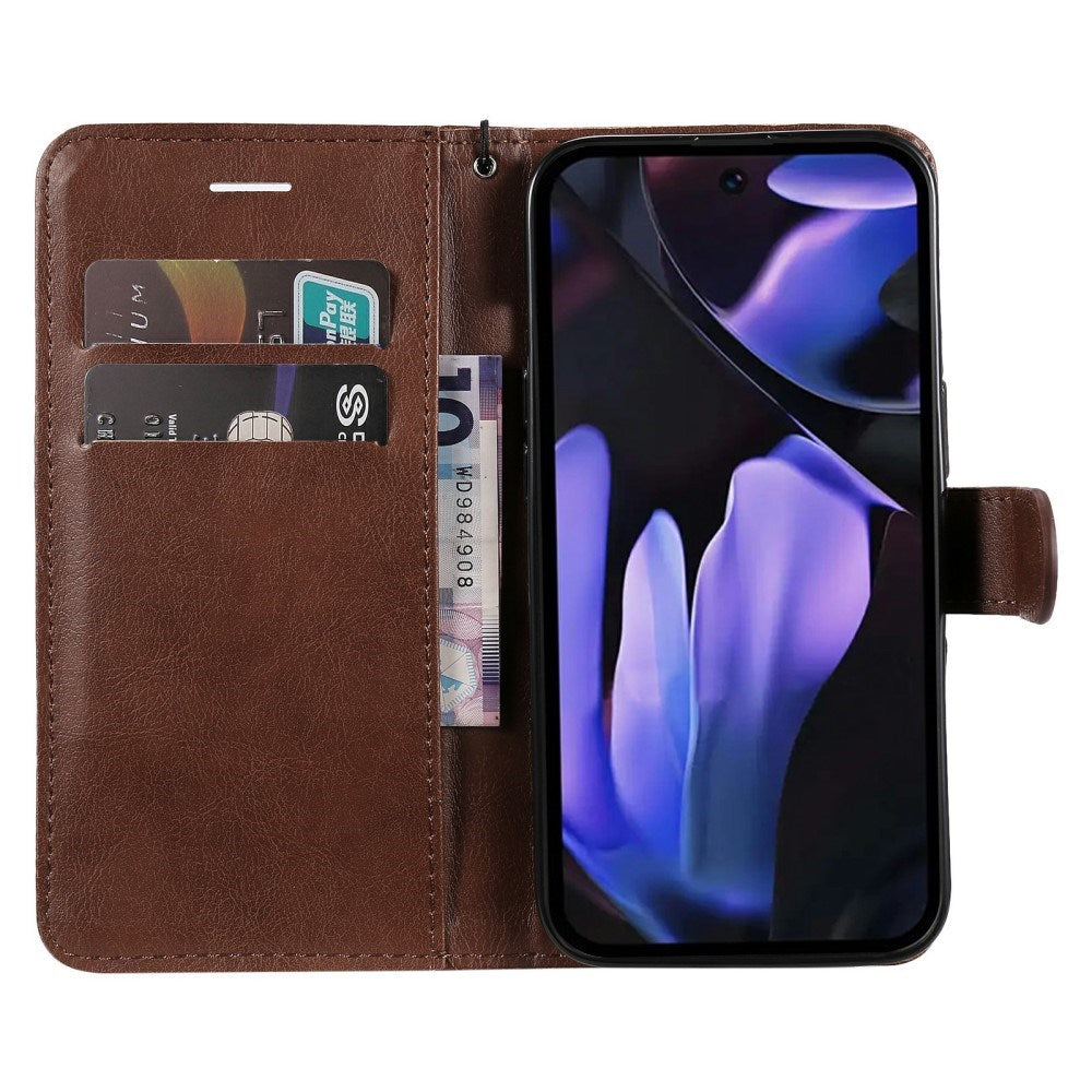 Google Pixel 9a - EIDERWOOD Kunstlæder Flip Cover m. Kortholder & Strop - Brun