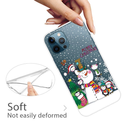iPhone 14 Pro fleksibelt plast julebakdeksel - Penguin Family with Snowman