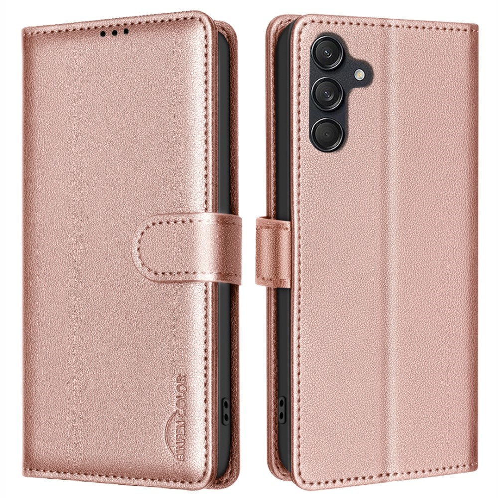 BINFEN Samsung Galaxy A56 (5G) Flip-deksel i kunstskinn m. RFID-blokkerings- og kortholder - Rose Gold