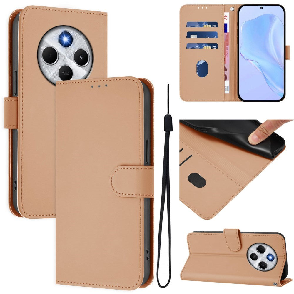 Xiaomi Redmi 14C - EIDERWOOD Faux Leather Flip Cover m. Kortholder og stativfunksjon - Beige