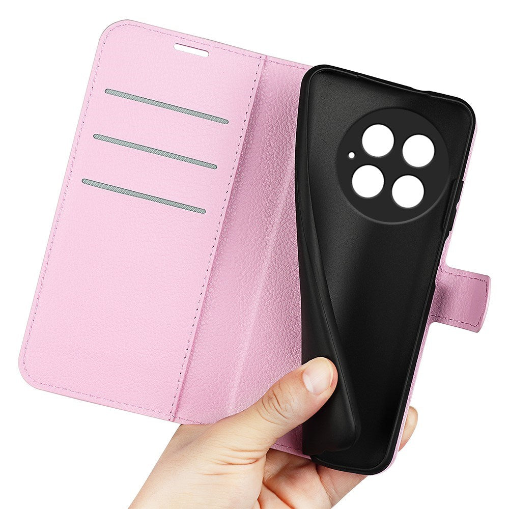 EIDERWOOD OnePlus 13 støtsikkert lommebokdeksel i skinn med Litchi-tekstur - Rosa