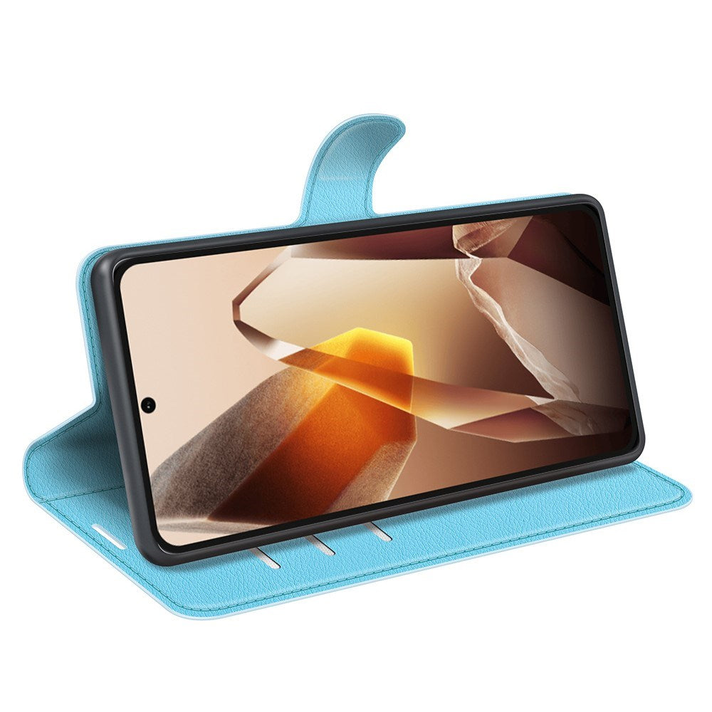 EIDERWOOD OnePlus 13 støtsikkert lommebokdeksel i skinn med Litchi-tekstur - blå