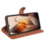 EIDERWOOD OnePlus 13 støtsikkert lommebokdeksel i skinn med litchi-tekstur - brun