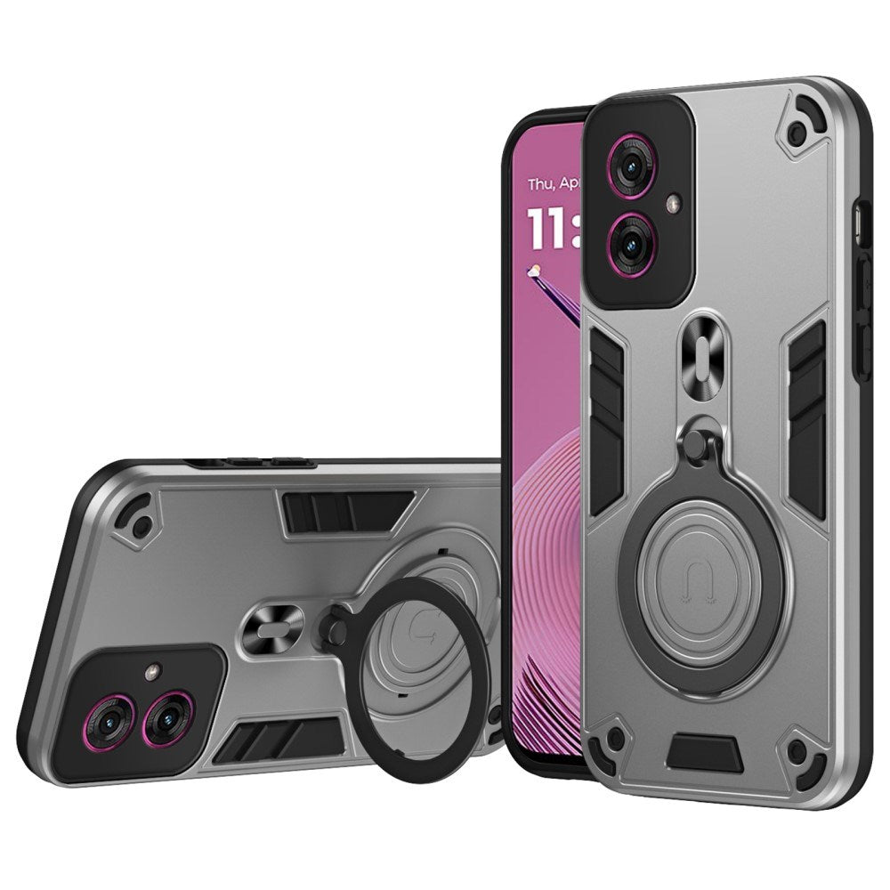 Motorola Moto G55 - EIDERWOOD Hybrid Craftsman Cover m. Roterende støtteben - Sølv