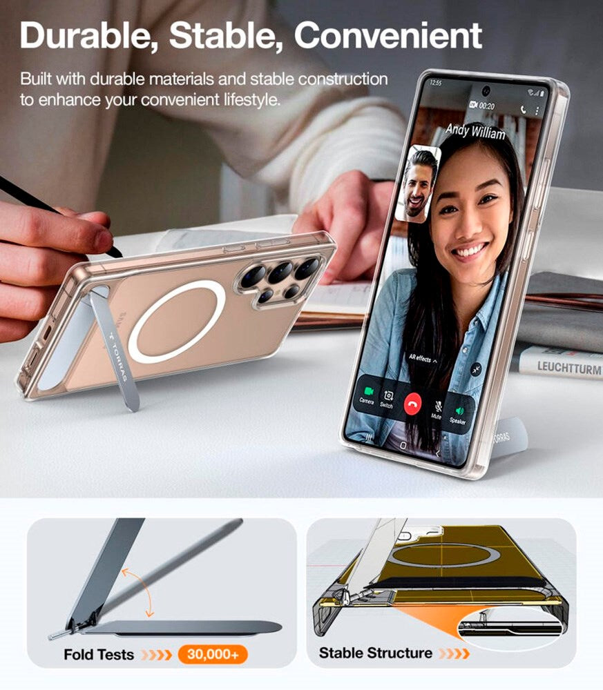 Samsung Galaxy S25 Ultra - TORRAS Hybrid Deksel m. Stativfunksjon - MagSafe-kompatibel - Gjennomsiktig