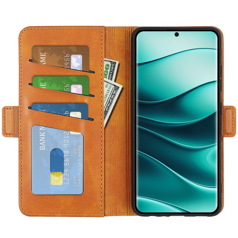 Xiaomi Redmi Note 14 Pro+ - EIDERWOOD Faux Leather Flip Cover m. Kortholder og stativfunksjon - lysebrun