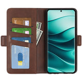 Xiaomi Redmi Note 14 Pro+ - EIDERWOOD Faux Leather Flip Cover m. Kortholder og stativfunksjon - brun