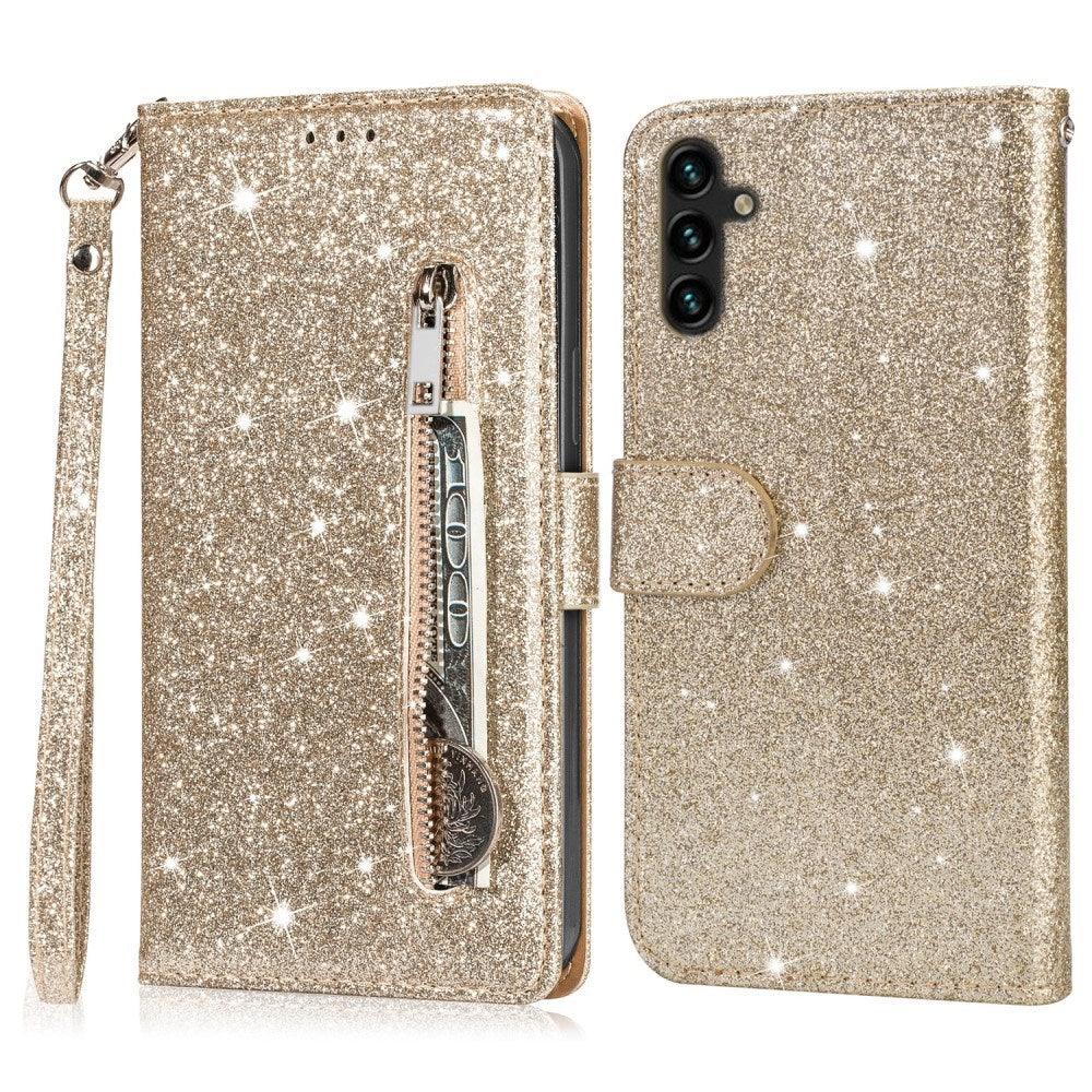 Samsung Galaxy A56 (5G) - EIDERWOOD - Glimmer Flip Cover m. Glidelåslomme og stativfunksjon - Gull