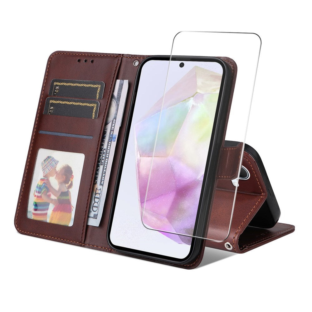 Samsung Galaxy A56 (5G) / A36 (5G) - EIDERWOOD 2-i-1 Kunstlæder Flip Case m. Skærmbeskyttelsesglas - Brun