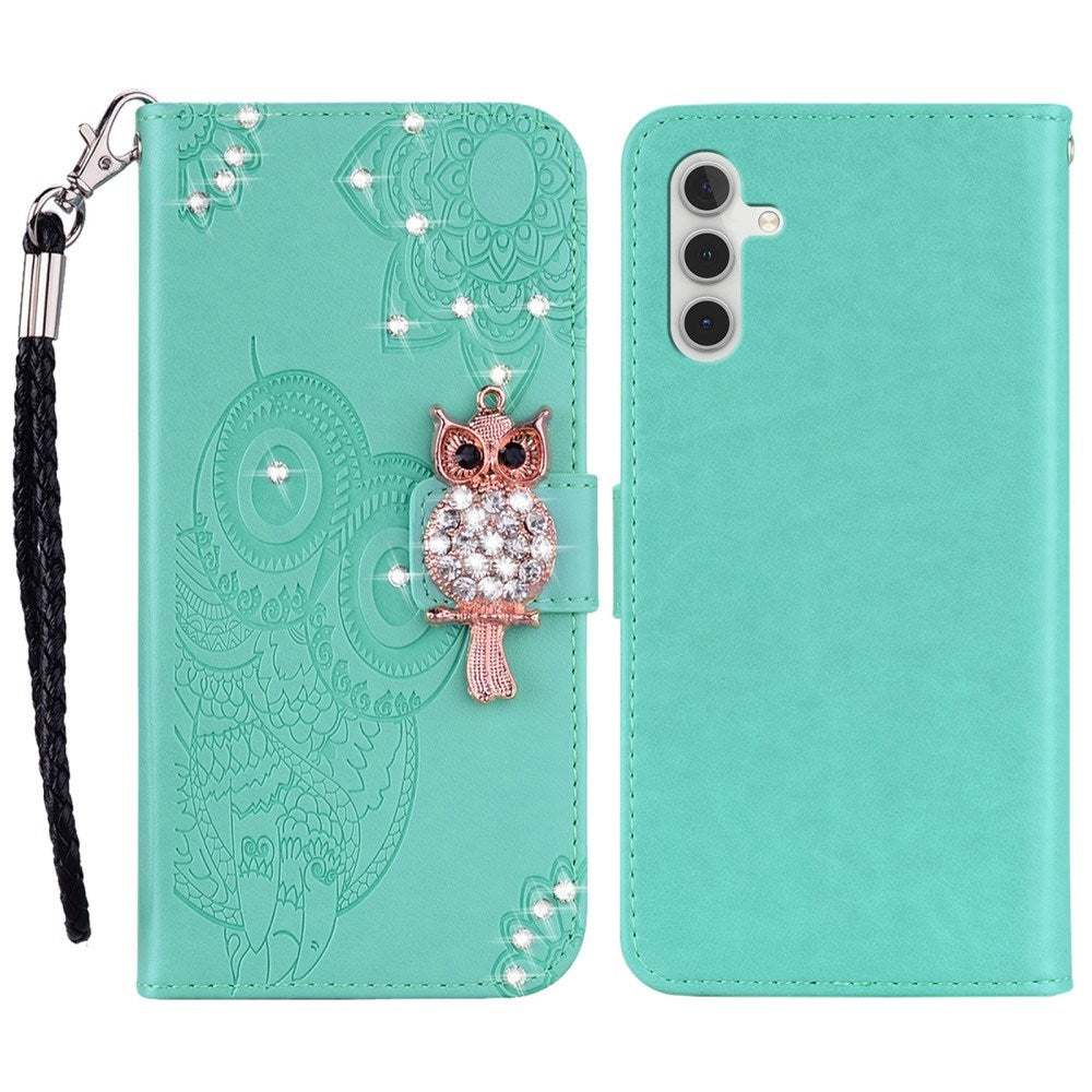Samsung Galaxy S25 - EIDERWOOD Kunstlæder Flip Cover m. Uglemotiv - Turkis