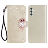Samsung Galaxy S25 - EIDERWOOD Kunstlæder Flip Cover m. Uglemotiv - Guld