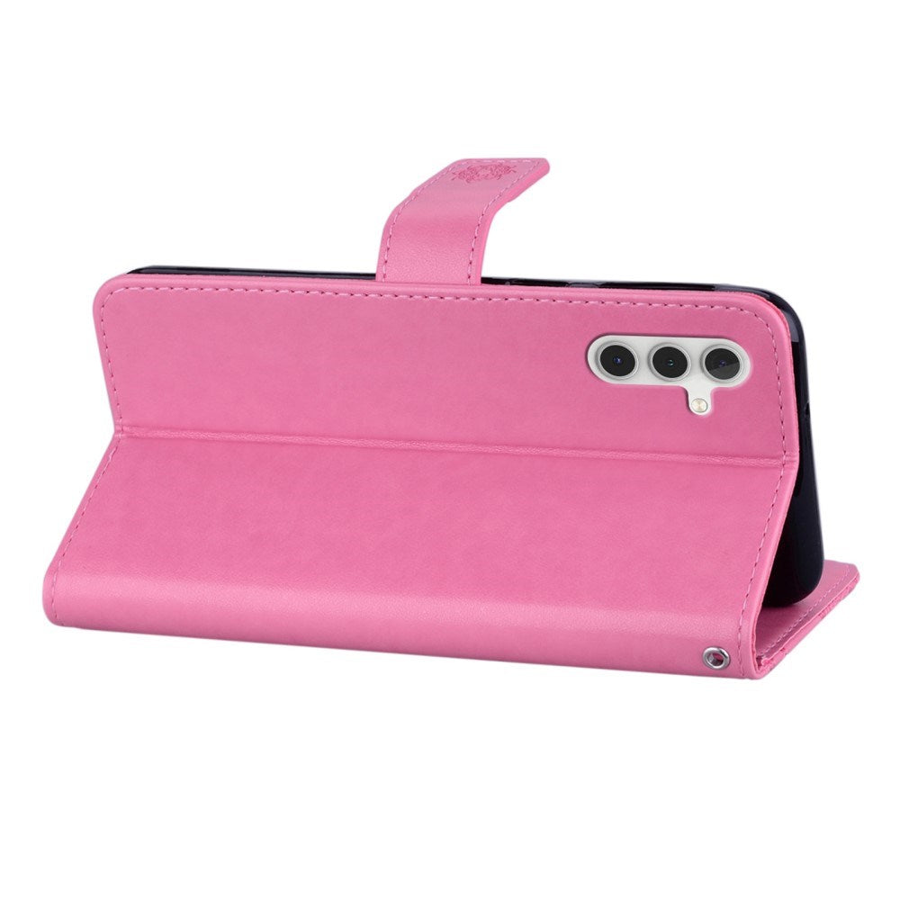 Samsung Galaxy S25 - EIDERWOOD Kunstlæder Flip Cover m. Uglemotiv - Lyserød