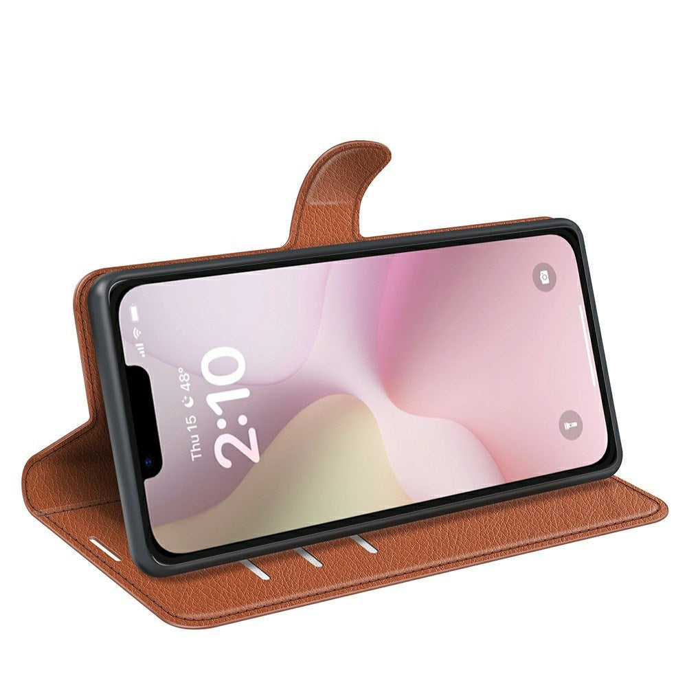 iPhone 16e - EIDERWOOD Faux Leather Flip Cover m. Kortholder og stativfunksjon - brun