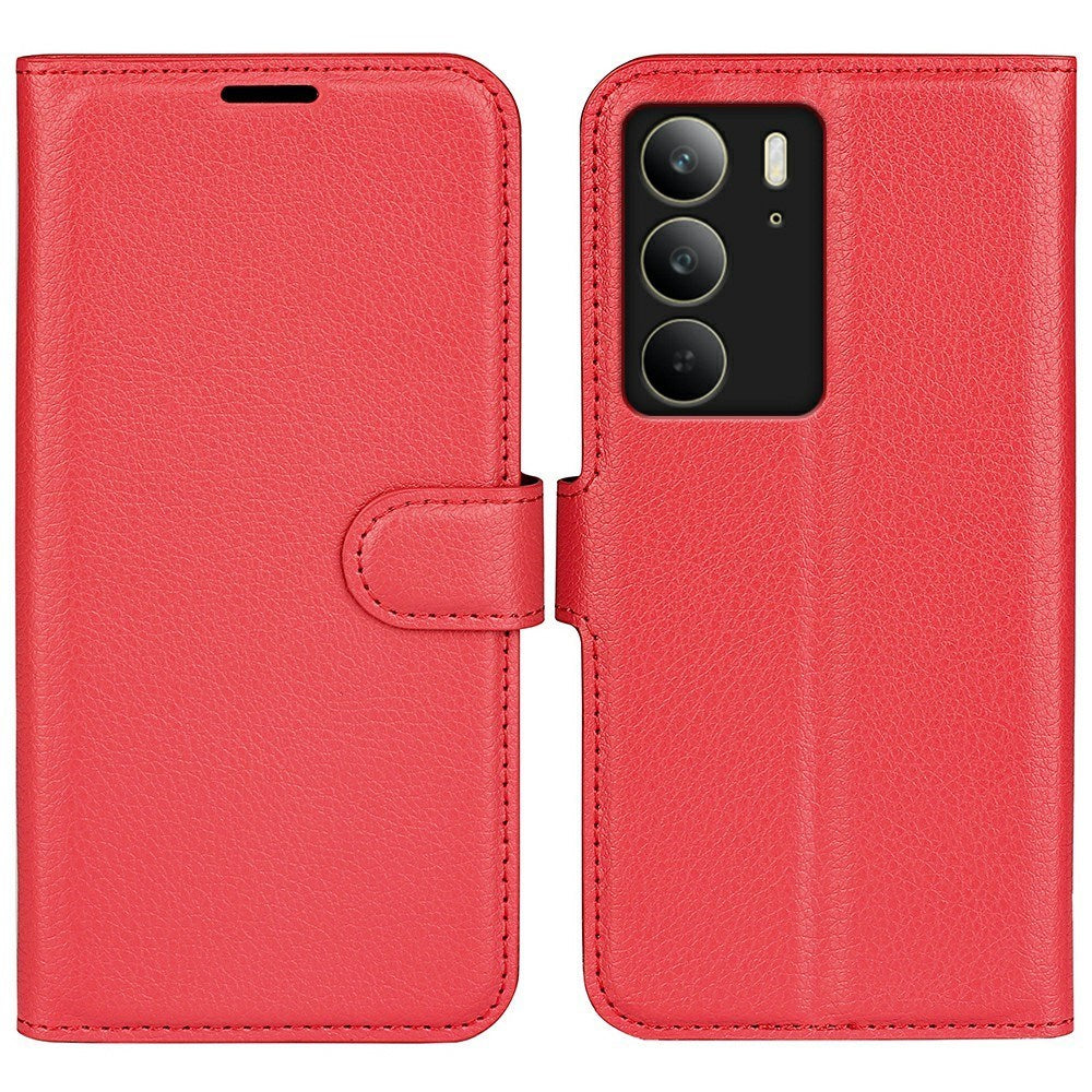 Realme C75 - EIDERWOOD Faux Leather Flip Cover m. Kortholder og stativfunksjon - rød