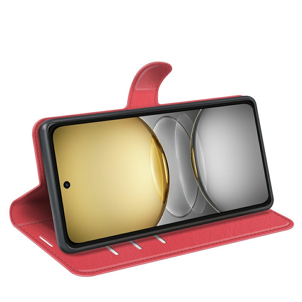 Realme C75 - EIDERWOOD Faux Leather Flip Cover m. Kortholder og stativfunksjon - rød