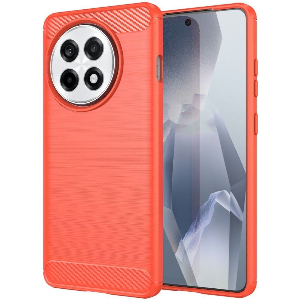EIDERWOOD OnePlus 13R Brushed Carbon Fiber Fleksibelt Plastik Bagside Cover - Rød