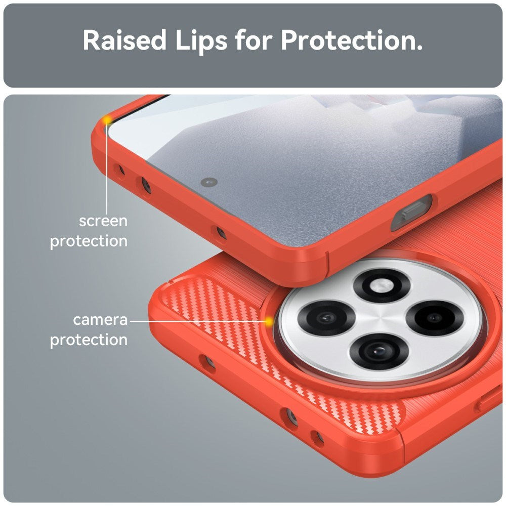 EIDERWOOD OnePlus 13R Brushed Carbon Fiber Fleksibelt Plastik Bagside Cover - Rød