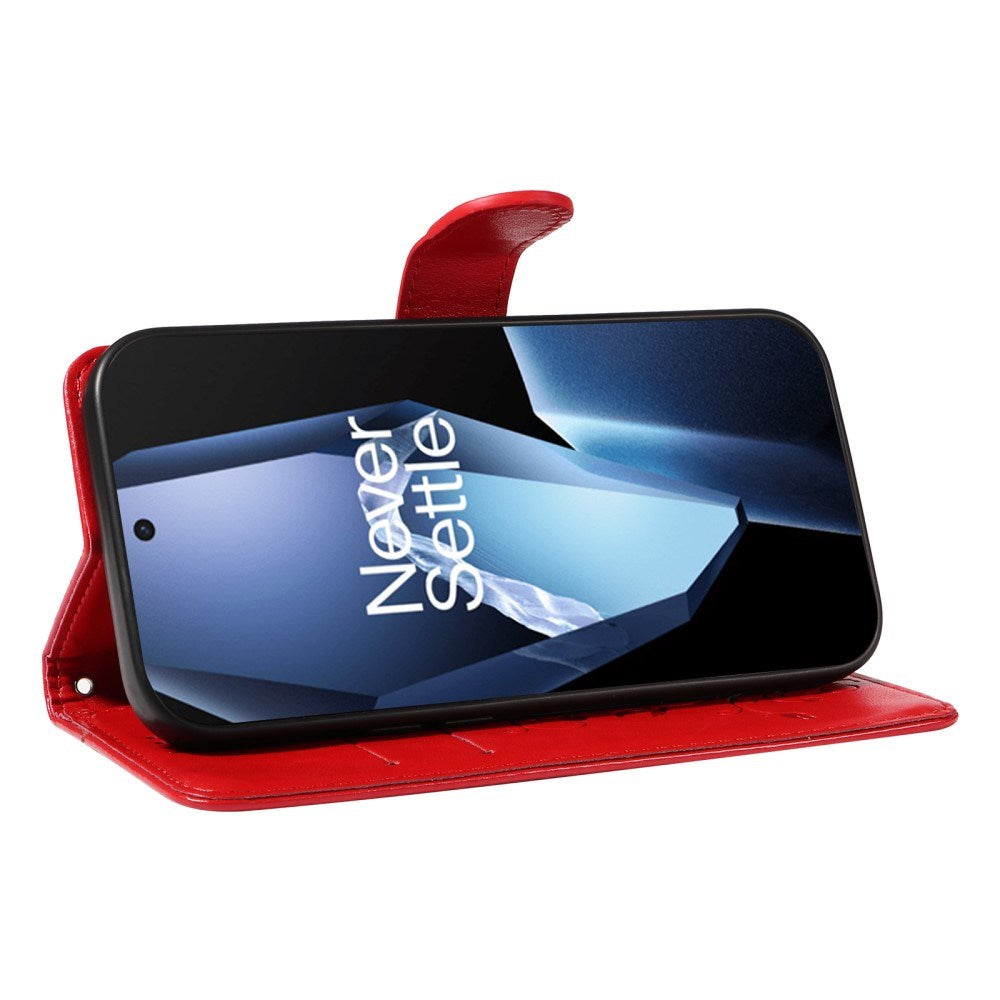 EIDERWOOD OnePlus 13R Flipcover med Indgraveret Motiv - inkl. Kortholder - Ståfunktion - Håndledsrem - Red