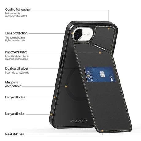 iPhone 17e / 16e DUX DUCIS Bagsidecover m. Kortholder & RFID-Blocker - MagSafe Kompatibel - Sort