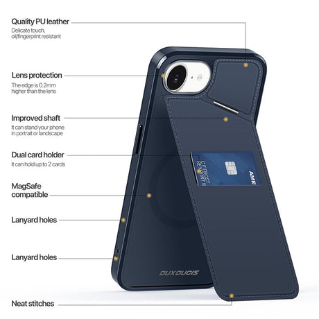 iPhone 17e / 16e DUX DUCIS Bagsidecover m. Kortholder & RFID-Blocker - MagSafe Kompatibel - Blå