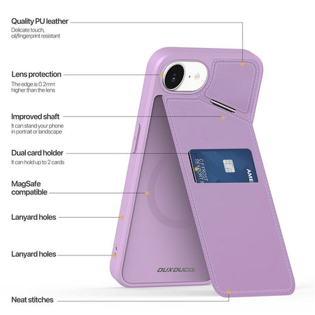 iPhone 17e / 16e DUX DUCIS Bagsidecover m. Kortholder & RFID-Blocker - MagSafe Kompatibel - Lilla