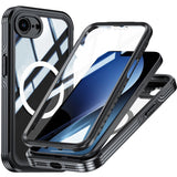 iPhone 17e / 16e Hybrid Plast Bagside Cover m. Skærmbeskyttelse - MagSafe Kompatibel - Gennemsigtig / Sort
