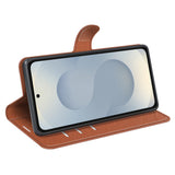 EIDERWOOD Samsung Galaxy S25 Edge Litchi Faux Leather Flip Cover inkl. Kortholder - Brun