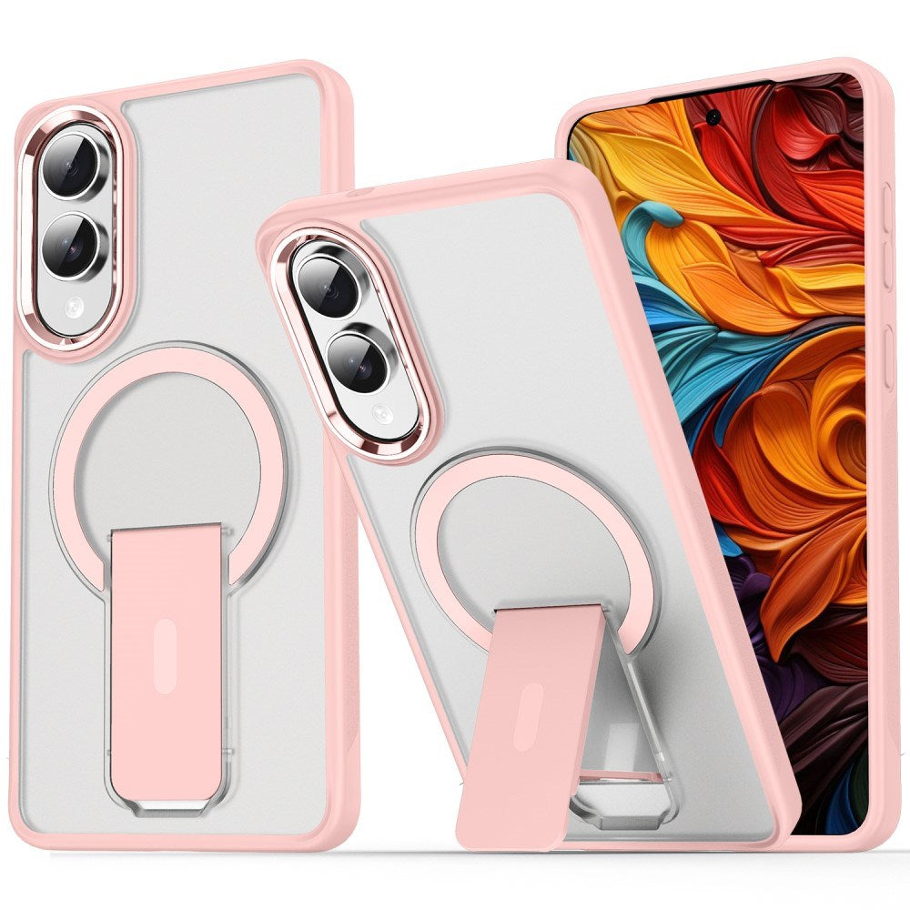 EIDERWOOD Samsung Galaxy S25 Edge Hybrid Bakdeksel m. Stativ - MagSafe-kompatibel - Gjennomsiktig / Rosa