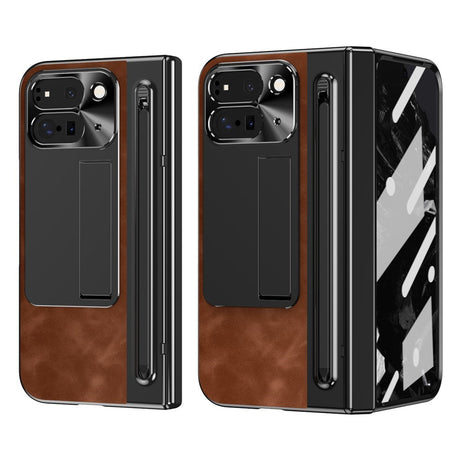 EIDERWOOD Google Pixel 10 Pro Fold Mobil Cover m. Kunstlæder Bagside - Kick Stand - Stylus Holder - Sort / Mørkebrun