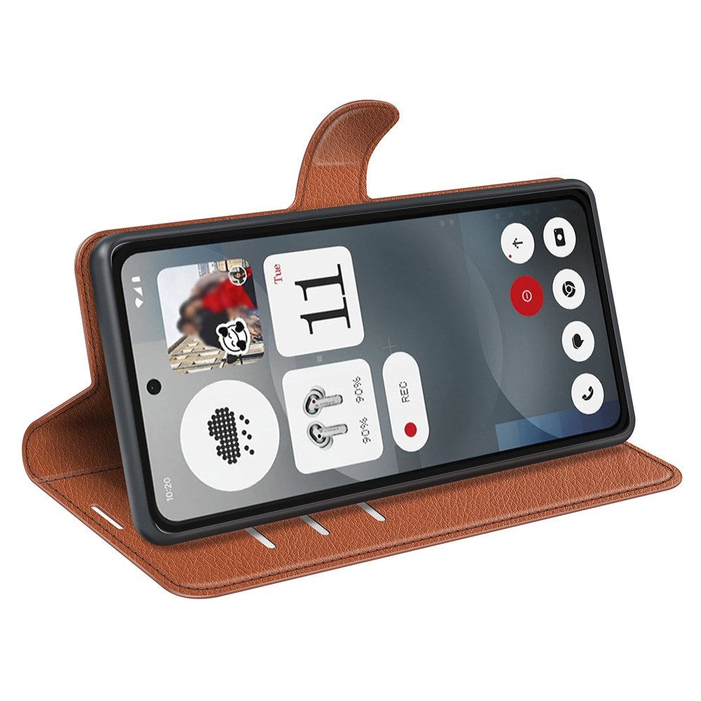 Nothing Phone (3a) - EIDERWOOD Kunstlæder Flip Cover m. Kortholder & Ståfunktion - Brun