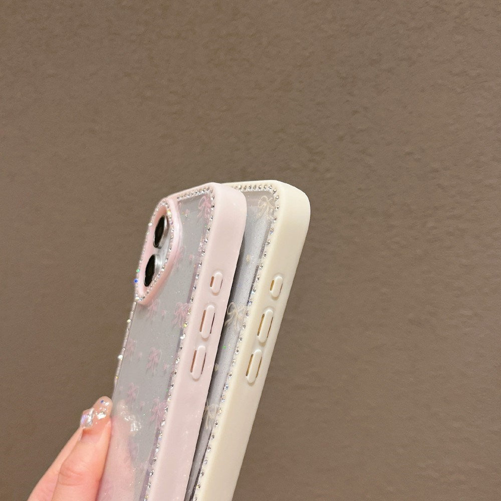 EIDERWOOD iPhone 16 Hybrid Bagside Cover m. Sløjfer og Rhinsten - Gennemsigtig / Lyserød