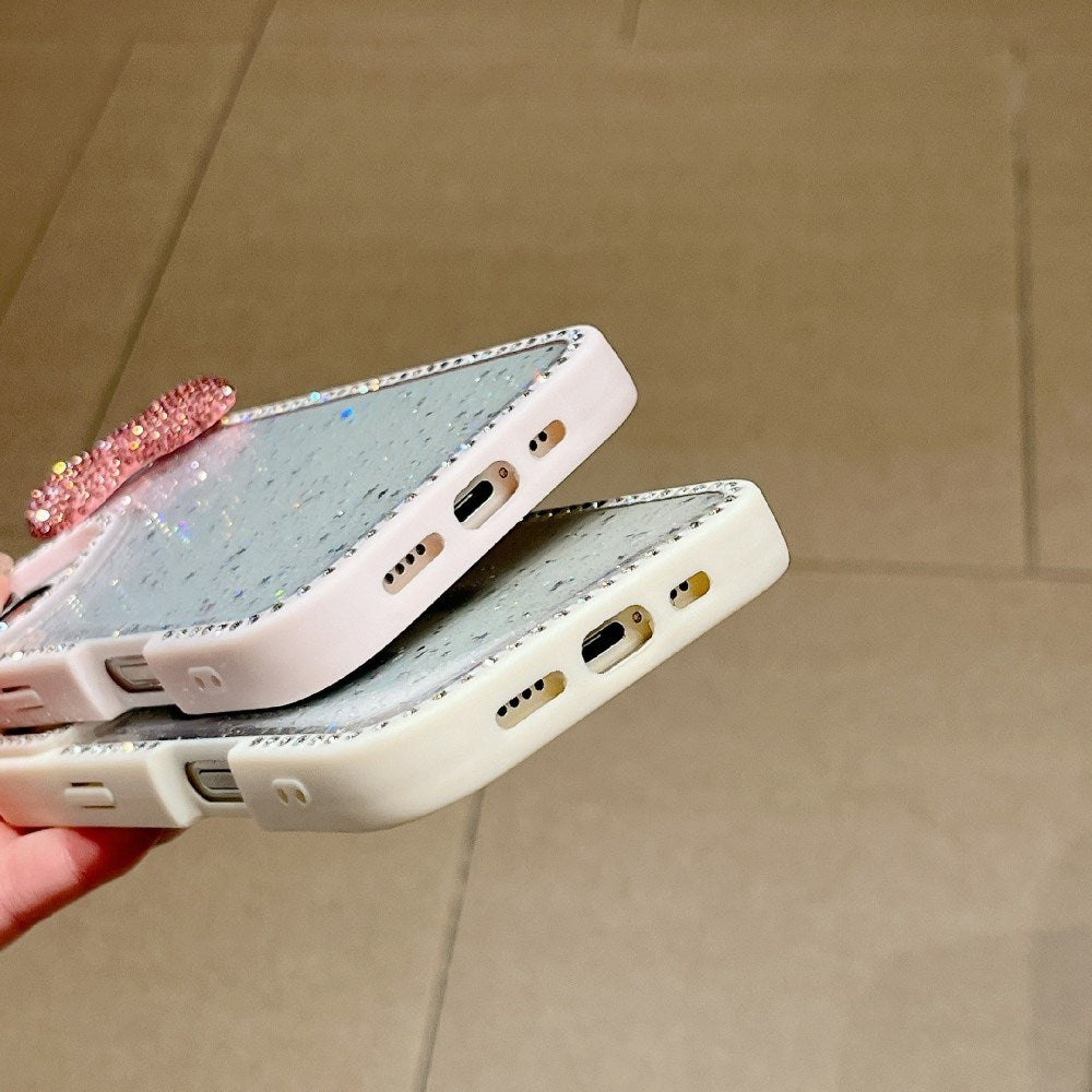 EIDERWOOD iPhone 16 Hybrid Bagside Cover m. 3D Sløjfe og Rhinsten - Gennemsigtig / Lilla