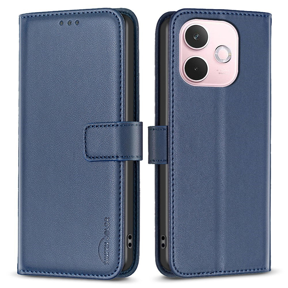 BINFEN OPPO A5 Pro (4G / 5G) Imiteret Læder Flip Cover m. Kortholder - Blå