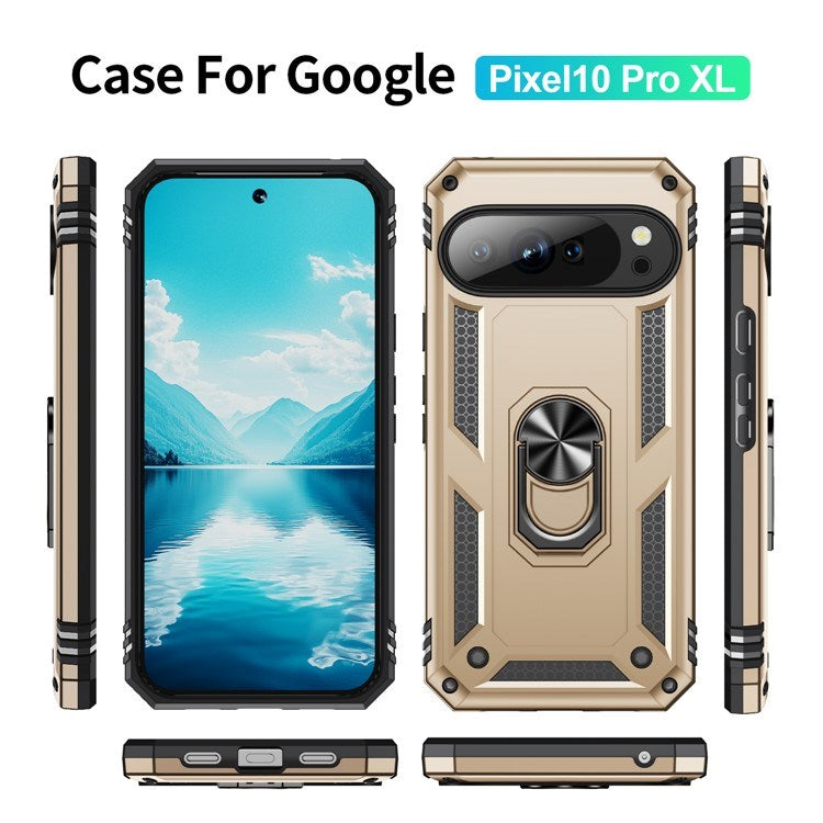 Google Pixel 10 Pro XL - EIDERWOOD Hybrid Håndværker Cover m. 360 Roterbar Kickstand - Guld
