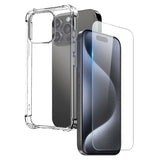 iPhone 15 Pro NORTHJO 2-i-1 Beskyttelsessæt m. Stødabsorberende Fleksibelt Plastik Cover & Hærdet Skærmbeskyttelsesglas - Gennemsigtig