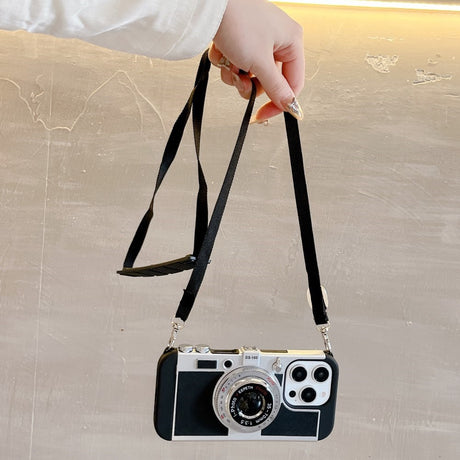 EIDERWOOD iPhone 14 Pro Retro Kamera Mobil Cover m. Skulderrem - Sort