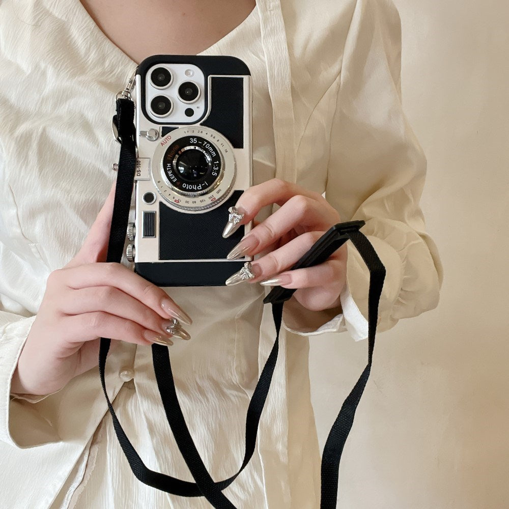EIDERWOOD iPhone 14 Pro Max Retro Kamera Mobil Cover m. Skulderrem - Sort