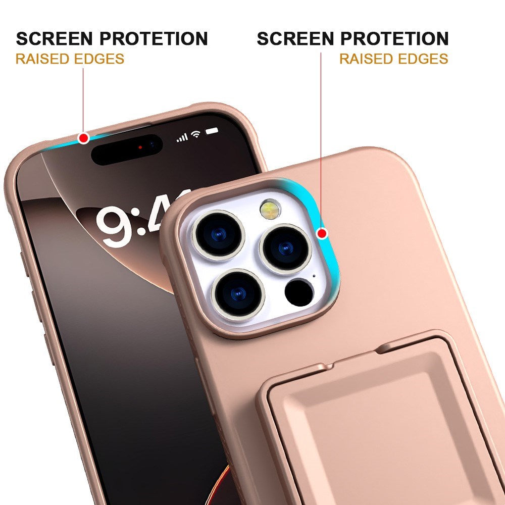 EIDERWOOD iPhone 16 Pro Max Fleksibelt Plastik Bagside Cover m. Kortholder & Indbygget Spejl - Rose Gold