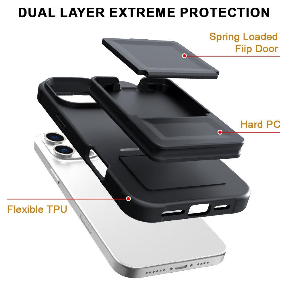 EIDERWOOD iPhone 16 Pro Max Fleksibelt Plastik Bagside Cover m. Kortholder & Indbygget Spejl - Sort