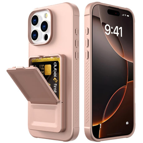 EIDERWOOD iPhone 16 Pro Fleksibelt Plastik Bagside Cover m. Kortholder & Indbygget Spejl - Rose Gold