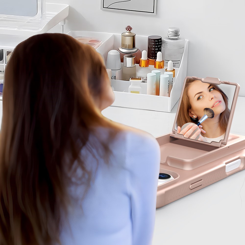 EIDERWOOD iPhone 16 Pro Fleksibelt Plastik Bagside Cover m. Kortholder & Indbygget Spejl - Rose Gold