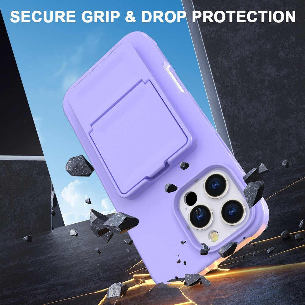 EIDERWOOD iPhone 16 Pro Fleksibelt Plastik Bagside Cover m. Kortholder & Indbygget Spejl - Lilla